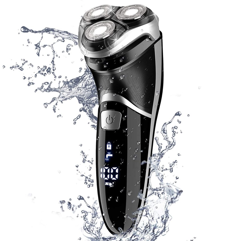 MAX T Mens Electric Shaver Corded and Cordless Rechargeable 3D Rotary Shaver Razor for Men with Pop up Sideburn Trimmer Wet and Dry Painless 100 240V Black