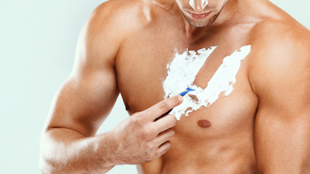 Men Shaving Body with Shaving Cream and Razor