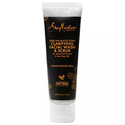 Sheamoisture Exfoliating Facial Wash and Scrub for Blemish Prone Skin African Black Soap to Clarify Skin 4 oz