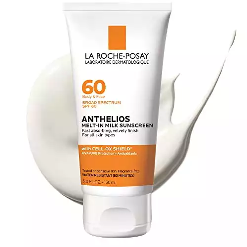 La Roche-Posay Anthelios Melt-In Milk Body & Face Sunscreen SPF 60, Oil Free Sunscreen for Sensitive Skin, Sport Sunscreen Lotion