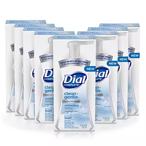 Dial Complete Clean + Gentle Antibacterial Foaming Hand Wash, Fragrance Free, 7.5 fl oz, 8 Count Case