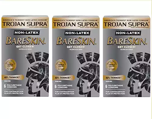 Trojan Supra Non-Latex Bareskin Condoms 3 Packs of 6