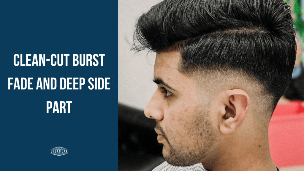 Clean-Cut Burst Fade and Deep Side Part